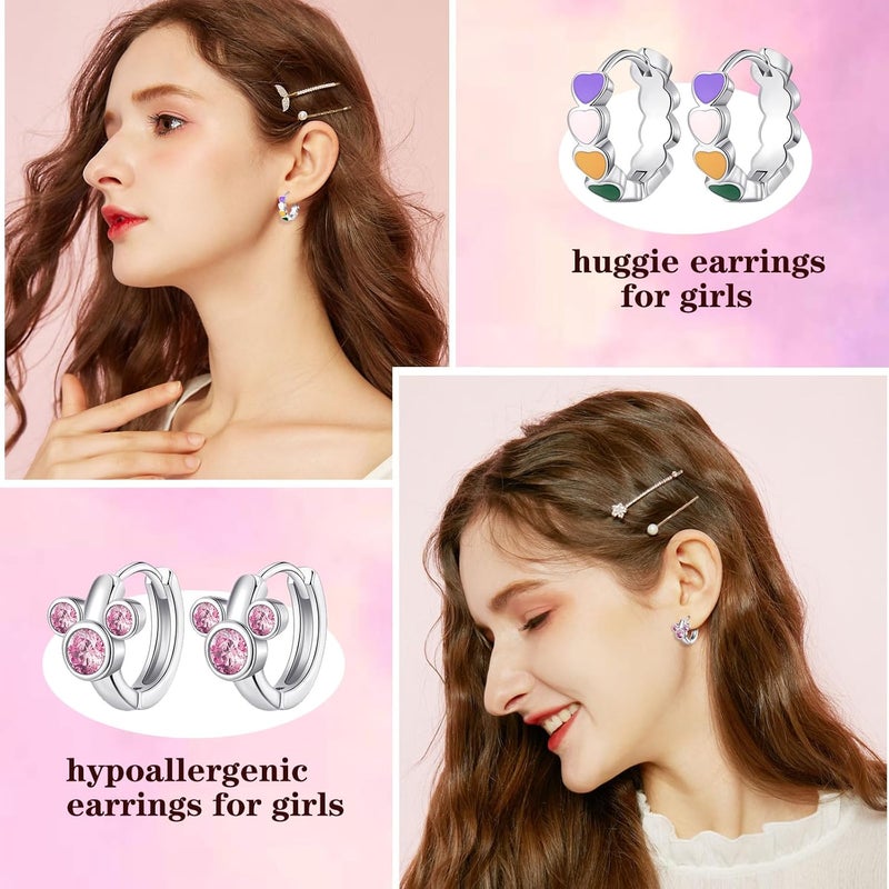 SYNLIN 15 Pairs Stud Earrings Set :12 Pairs Unique Cartoon Flat Back Earrings & 3 Pairs Mini Hoops with Stainless Steel Posts and Screwback Earring - Image 3